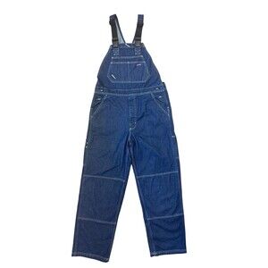 FR Lapco Bib Overalls LARGE Regular Blue Denim Reinforced Knees Flame Resistant